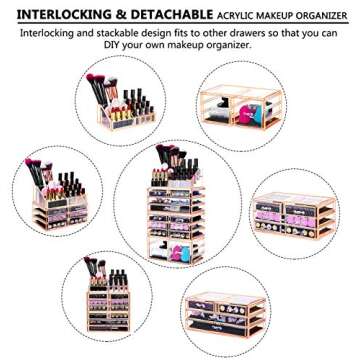 HBlife Acrylic Clear Dustproof Makeup Storage Organizer Drawers Large Skin Care Cosmetic Display Cases for Bathroom Stackable Storage Box with 12 Drawers for Vanity (Pink)