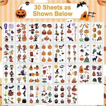 298 PCS Halloween Decorations Party Favors Temporary Tattoos for Kids，Halloween Assorted Trick or ...