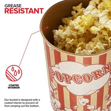 Stock Your Home 32 Oz Kraft Popcorn Buckets (25 Count) - Greaseproof Vintage Style Popcorn Cups - Disposable Popcorn Containers for Movie Theaters, Amusement Parks, Concession Stands & Themed Parties