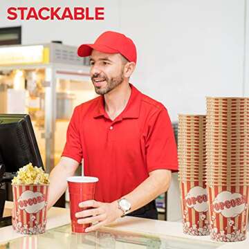 Stock Your Home 32 Oz Kraft Popcorn Buckets (25 Count) - Greaseproof Vintage Style Popcorn Cups - Disposable Popcorn Containers for Movie Theaters, Amusement Parks, Concession Stands & Themed Parties