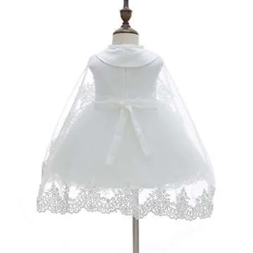 Silver Mermaid Baby Girls Christening Baptism Dress Satin and Tulle Baby Girl Dress for Flower Girl & Birthday(3M,White)
