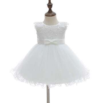 Silver Mermaid Baby Girls Christening Baptism Dress Satin and Tulle Baby Girl Dress for Flower Girl & Birthday(3M,White)
