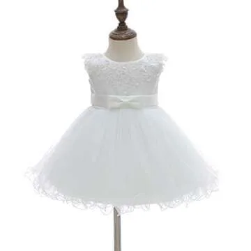 Silver Mermaid Baby Girls Christening Baptism Dress Satin and Tulle Baby Girl Dress for Flower Girl & Birthday(3M,White)