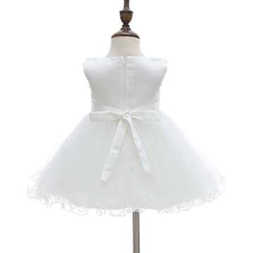 Silver Mermaid Baby Girls Christening Baptism Dress Satin and Tulle Baby Girl Dress for Flower Girl & Birthday(3M,White)