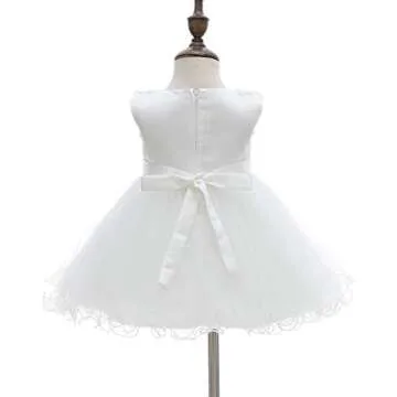 Silver Mermaid Baby Girls Christening Baptism Dress Satin and Tulle Baby Girl Dress for Flower Girl & Birthday(3M,White)