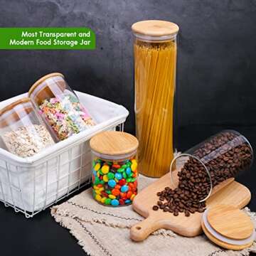 Monond Glass Canister Set with Bamboo Lid, Glass Food Storage Containers Set, Airtight Glass Jar with Wood Lid, Ideal for Coffee, Pasta, Flour, Sugar, Candy and More, 5Pcs-0.5/0.6/0.8/1/1.5L