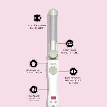 Beachwaver S1.25 Rotating Curling Iron - Automatic 1.25 Inch Ceramic Curling Iron - Easy-to-Use Spinning Wand for Long-Lasting Waves - Auto-Shut Off, Travel-Friendly, Dual Voltage in White