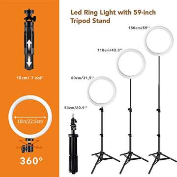 GIM 10 Inch Led Ring Light with Tripod Stand Upgraded,Dimmable Selfie Ring Light 3 Color Modes and 10 Brightness, USB Powered for Tiktok Makeup Live Streaming Video Camera YouTube Lighting