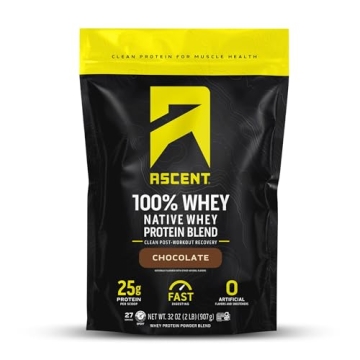 Ascent 100% Whey Protein Powder - Post Workout Whey Protein Isolate, Zero Artificial Flavors & Sweet...