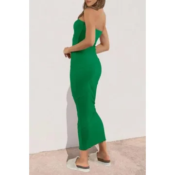 PRETTYGARDEN Women Sleeveless Long Tube Dress Sexy Strapless Y2K Beach Bodycon Maxi Dress (Green,Small)