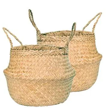 LiloCraft 2 Pack Seagrass Plant Basket XLarge (Size: 14x13inches, Pattem: Natural) - TheMulti Functi...