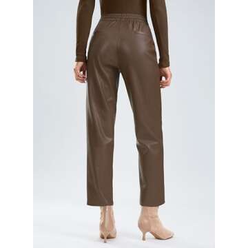 SANTINY Women's Faux Leather Pants High Waisted Straight Leg Cropped Ankle Trousers Vegan Matte Plea...