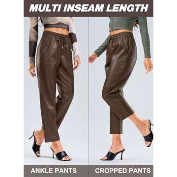 SANTINY Women's Faux Leather Pants High Waisted Straight Leg Cropped Ankle Trousers Vegan Matte Pleather Pants for Women Full Length(Brown_XS)