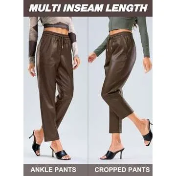 SANTINY Women's Faux Leather Pants High Waisted Straight Leg Cropped Ankle Trousers Vegan Matte Pleather Pants for Women Full Length(Brown_XS)