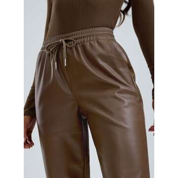 SANTINY Women's Faux Leather Pants High Waisted Straight Leg Cropped Ankle Trousers Vegan Matte Pleather Pants for Women Full Length(Brown_XS)