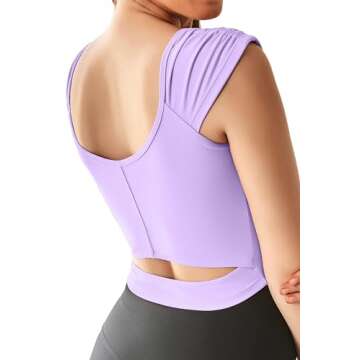 Women Workout Tops Sleeveless Yoga Longline Sports Bra Cutout Short Sleeve Crop Tank Top Gym Running Athletic Shirt U-Back