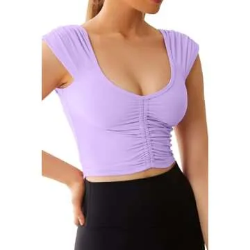 Women Workout Tops Sleeveless Yoga Longline Sports Bra Cutout Short Sleeve Crop Tank Top Gym Running Athletic Shirt U-Back