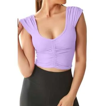 Women Workout Tops Sleeveless Yoga Longline Sports Bra Cutout Short Sleeve Crop Tank Top Gym Running Athletic Shirt U-Back