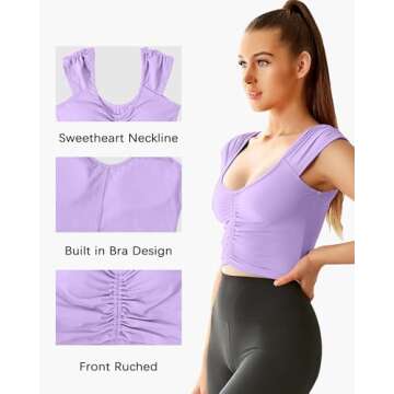 Women Workout Tops Sleeveless Yoga Longline Sports Bra Cutout Short Sleeve Crop Tank Top Gym Running Athletic Shirt U-Back