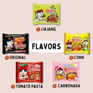 Samyang Buldak Chicken Stir Fried Ramen Korean Hot Spicy Ramen - 10 Flavor Variety Pack Cream Carbonara, Kimchi, Habanero, Cheese, Cheese - Korean Noodle Gift Set. Tiktok Ghost Spicy Challenge Your Tastebuds (10 Variety)
