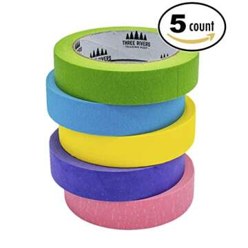 Colored Masking Tape Set Features 90' Roll of 1” Wide Craft Tape for Kids and Adults (5 Pack) (Tropical, Five Rolls)