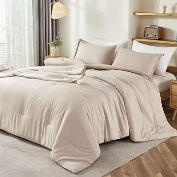 Litanika Khaki Comforter Set Queen Size, 3 Pieces Solid Bedding Comforter Set, All Season Down Alternative Bed Set (90x90In Comforter & 2 Pillowcases)