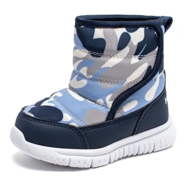 HOBIBEAR Boys Toddler Snow Boots Slip on Waterproof Warm Winter Shoes Outdoor(Camo Blue-Size 3.5 Tod...