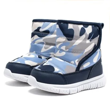 HOBIBEAR Boys Toddler Snow Boots Slip on Waterproof Warm Winter Shoes Outdoor(Camo Blue-Size 3.5 Toddler)