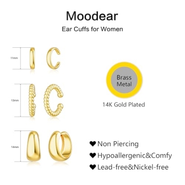 Moodear 3Pcs Stylish Gold Ear Cuffs for Women