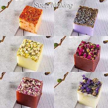 Dried Flowers, 18 Pack Natural Dried Flower Herbs Kit for Bath, Bomb, Soap, Resin, Candle Making, Include Rose Petals, Rosebuds, Lavender, Jasmine Flowers, Lily, Lemon Slice and More