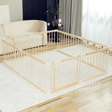 Large Wooden Baby Playpen – Stylish Play Fence with Gate for Indoor Fun