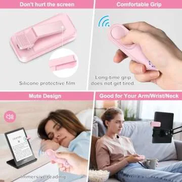 Smanu RF Remote Control Page Turner for Kindle Paperwhite Oasis Kobo eReaders, Remote Camera Shutter and Video, Remote Page Turner Clicker for iPad Tablets Reading Novels(Pink)