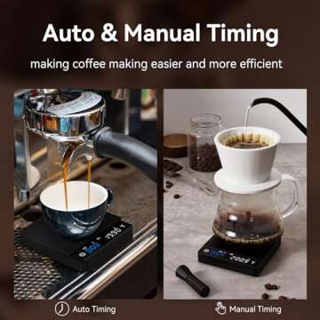 Metal Coffee Scale with Timer, Espresso Scale with Auto Timing, 3 Mode for Espresso Machine and Pour-Over, 2kg/0.1g High Precision Scale, Aluminum Body with LCD Display, Rechargeable