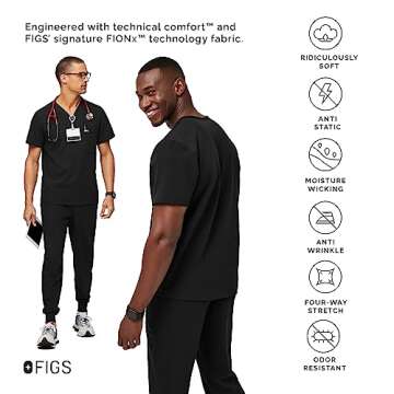FIGS Leon Scrub Top for Men - Stylish & Functional Black