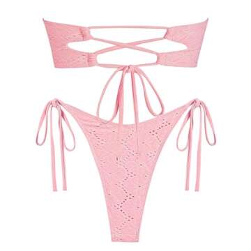 ZAFUL Women's Bandeau Bikini Strapless O Ring Lace Tie Back High Cut Two Piece Swimsuit Bathing Suit...
