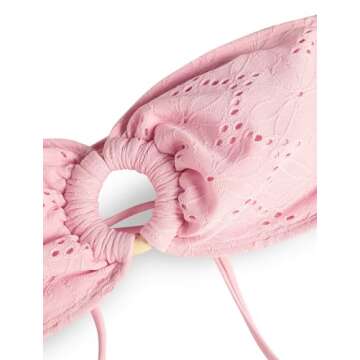 ZAFUL Women's Bandeau Bikini Strapless O Ring Lace Tie Back High Cut Two Piece Swimsuit Bathing Suits (1-Pink, S)
