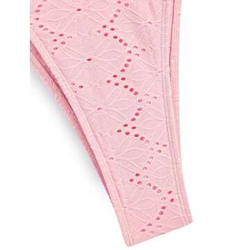 ZAFUL Women's Bandeau Bikini Strapless O Ring Lace Tie Back High Cut Two Piece Swimsuit Bathing Suits (1-Pink, S)