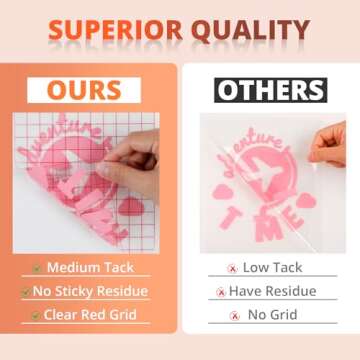 HTVRONT Clear Vinyl Transfer Paper Tape Roll 6" x 50 Feet Clear w/Red Alignment Grid - Application Transfer Tape Perfect for Self Adhesive Vinyl for Signs Stickers Decals Walls Doors & Windows