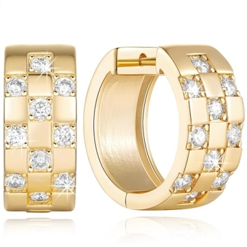 14K Gold Diamond Hoop Earrings with Cubic Zirconia 18mm