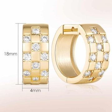 14K Gold Diamond Hoop Earrings with Cubic Zirconia 18mm