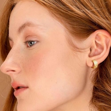 14K Gold Diamond Hoop Earrings with Cubic Zirconia 18mm