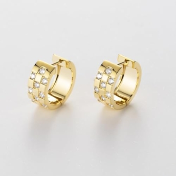 14K Gold Diamond Hoop Earrings with Cubic Zirconia 18mm
