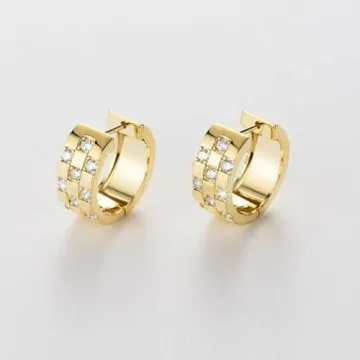 14K Gold Diamond Hoop Earrings with Cubic Zirconia 18mm