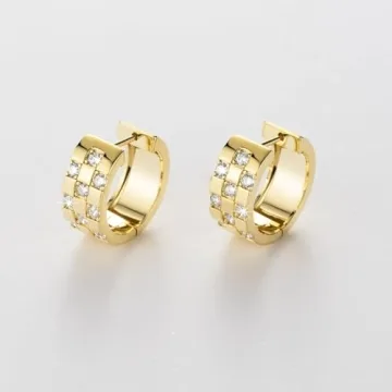 14K Gold Diamond Hoop Earrings with Cubic Zirconia 18mm