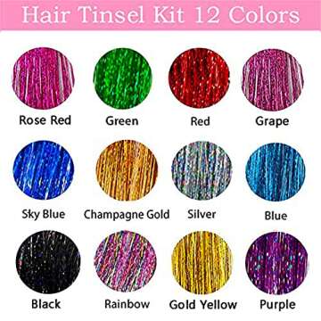 Hair Tinsel Kit 12 Colors 48 Inch 3600 Strands Hair Tinsel Strands Kit With Tools, Fairy Hair Tinsel...