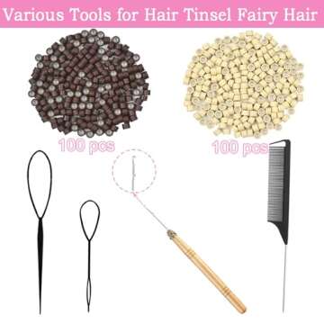 Hair Tinsel Kit 12 Colors 48 Inch 3600 Strands Hair Tinsel Strands Kit With Tools, Fairy Hair Tinsel Heat Resistant Safe Hair Glitter Tinsel Hair Extensions (12Colors, 3600 Strands)