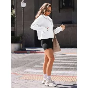 AUTOMET Womens Zip Up Hoodies Fleece Jackets Oversized Sweatshirts Fall Fashion Outfits 2025 Sweaters Winter Clothes White M