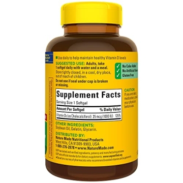 Nature Made D3 1000 IU Softgels for Health Support 300 Count