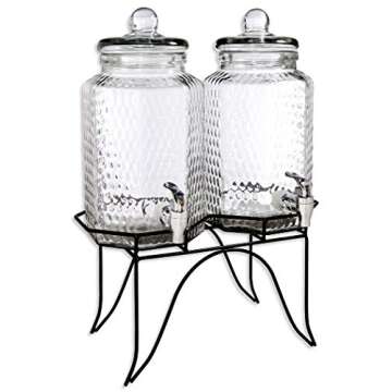 Home Essentials Del Sol Hammered Jug Beverage Dispenser with Rack, Set of 2, 10lb, Clear