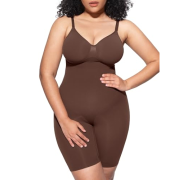 PUMIEY Shapewear Bodysuit for Women Tummy Control V-Neck With Open Gusset Sculpting Bodysuit Mid Thi...